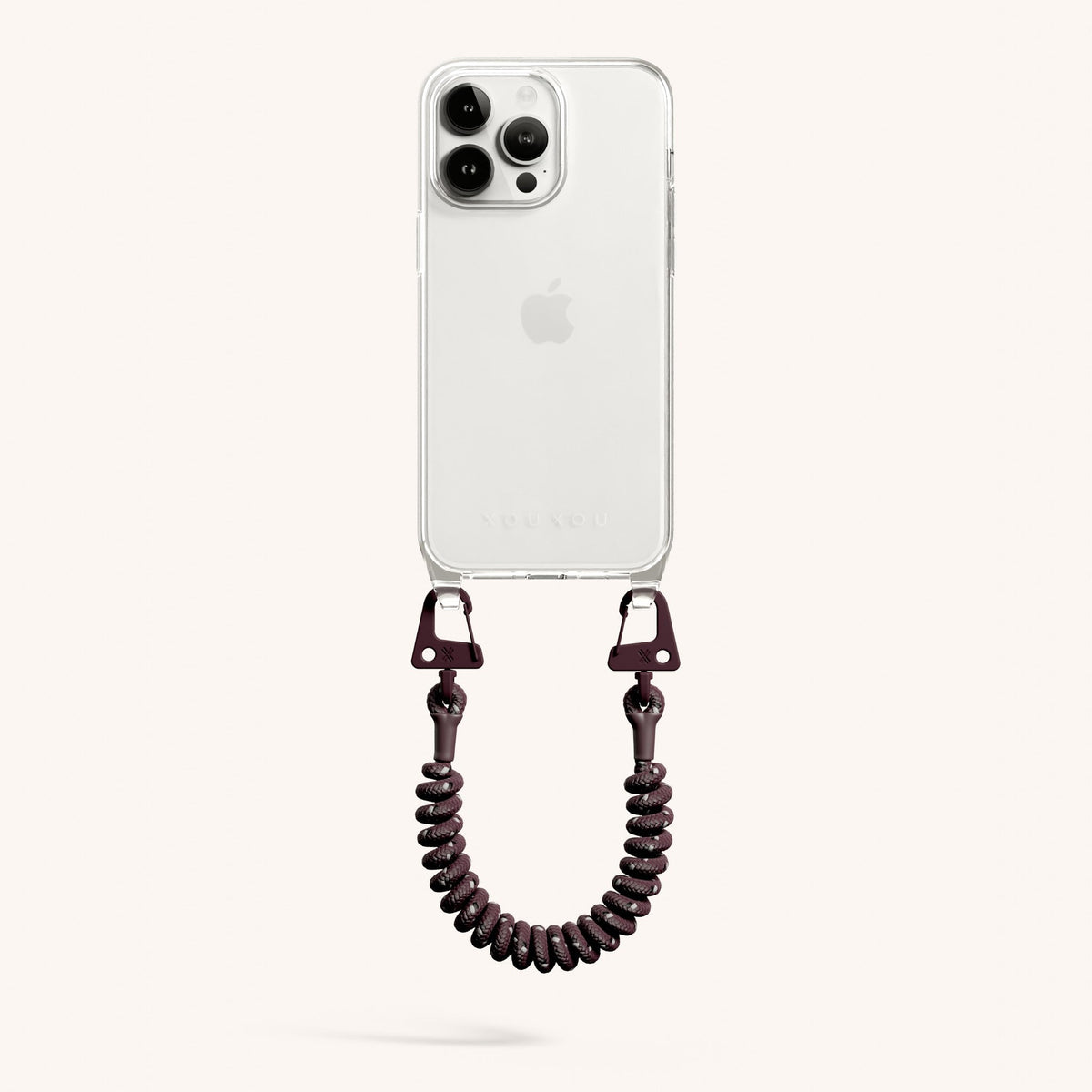 Phone Case with Spiral Rope for iPhone 15 Pro Max without MagSafe in Clear + Burgundy Total View | XOUXOU #phone model_iphone 15 pro max