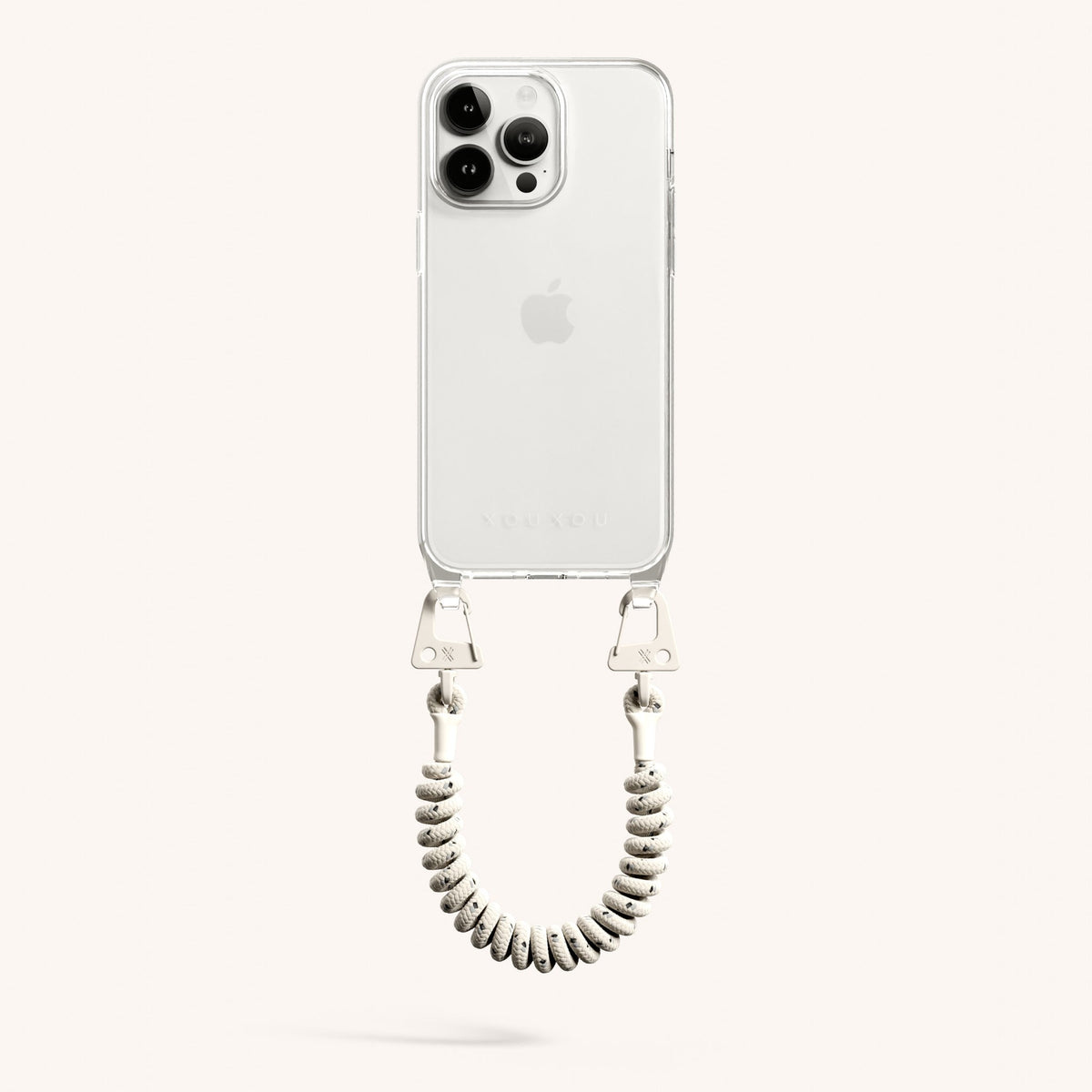 Phone Case with Spiral Rope for iPhone 15 Pro Max without MagSafe in Clear + Chalk Total View | XOUXOU #phone model_iphone 15 pro max