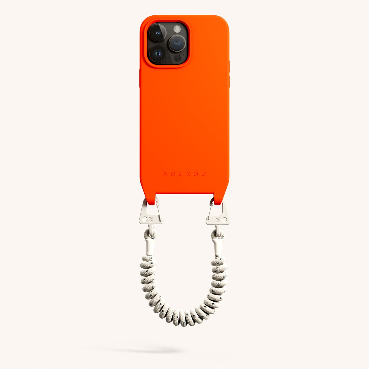 Phone Case with Spiral Rope for iPhone 15 Pro Max without MagSafe in Neon Orange + Chalk Total View | XOUXOU #phone model_iphone 15 pro max