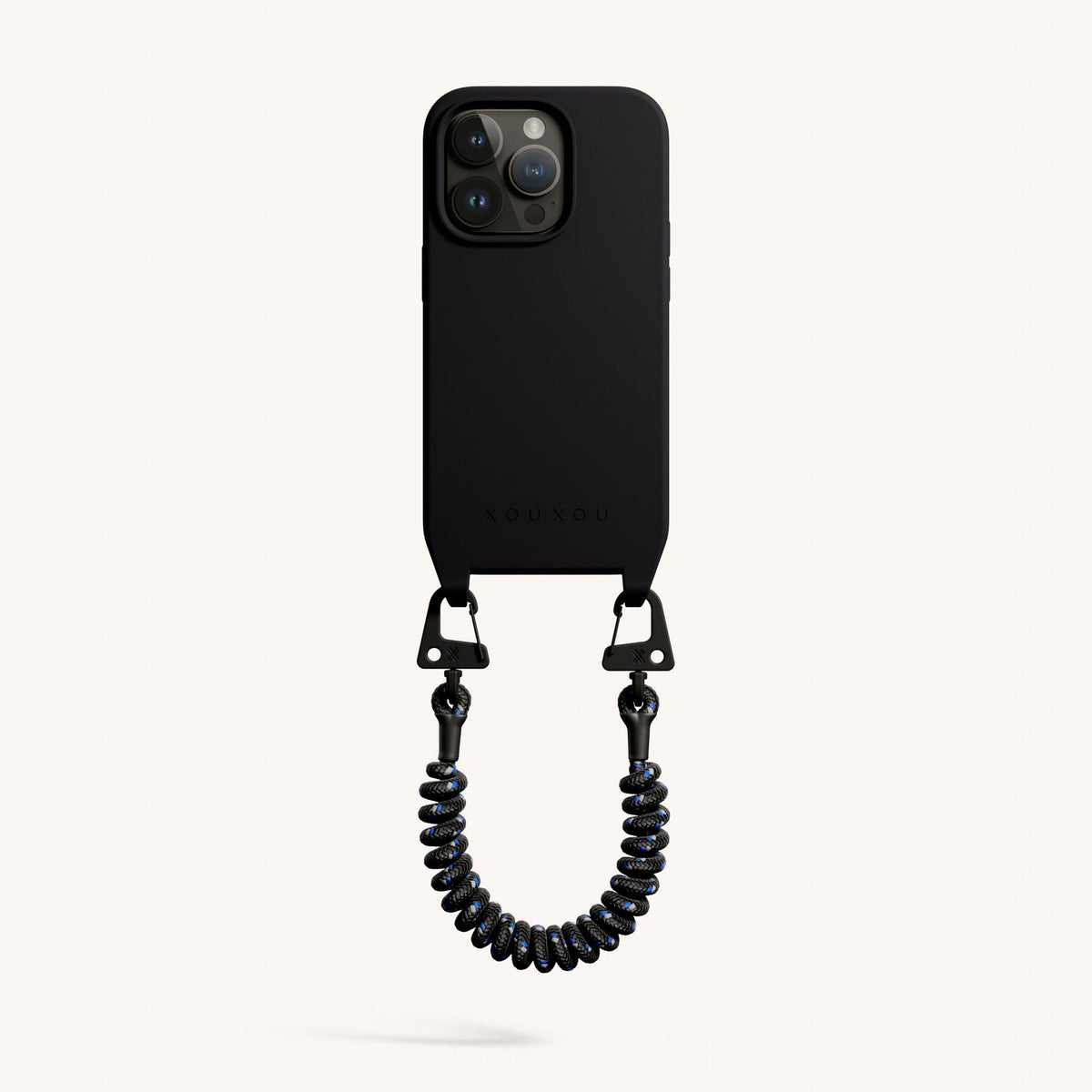 Phone Case with Spiral Rope for iPhone 15 Pro without MagSafe in Black Total View | XOUXOU #phone model_iphone 15 pro
