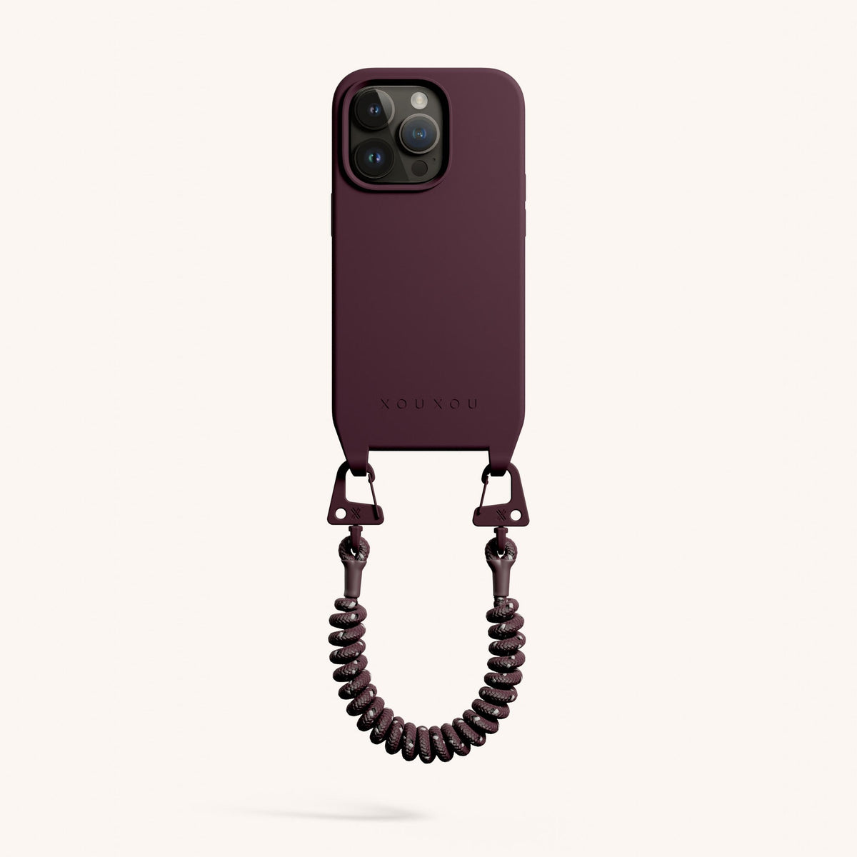 Phone Case with Spiral Rope for iPhone 15 Pro without MagSafe in Burgundy Total View | XOUXOU #phone model_iphone 15 pro