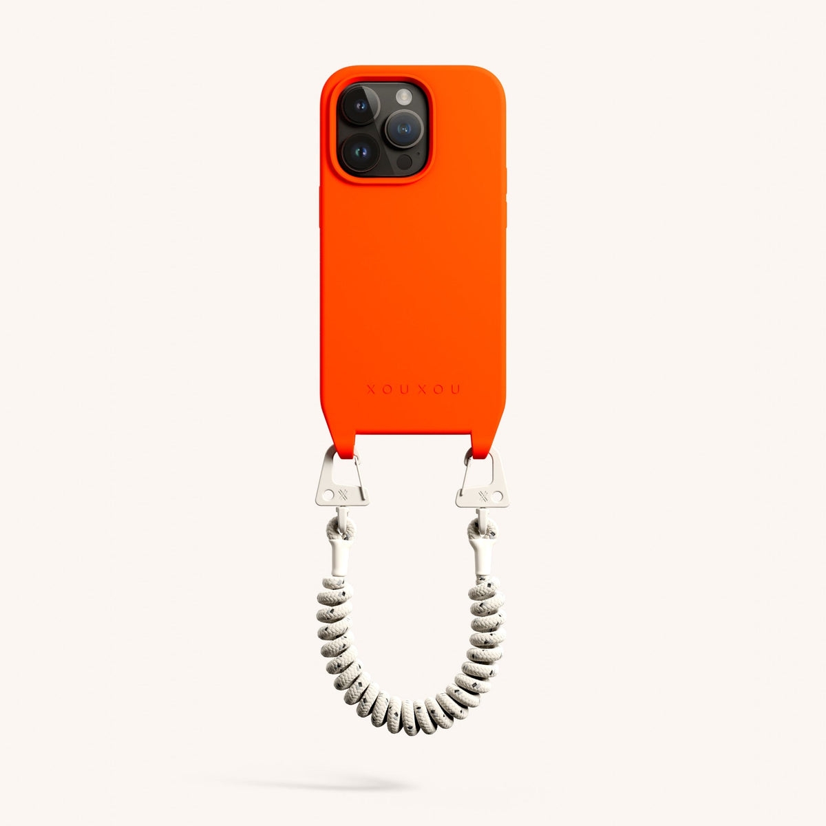 Phone Case with Spiral Rope for iPhone 15 Pro without MagSafe in Neon Orange + Chalk Total View | XOUXOU #phone model_iphone 15 pro