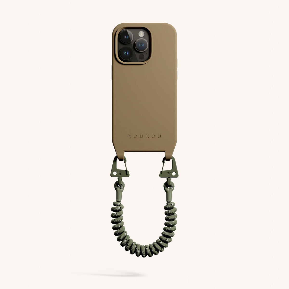 Phone Case with Spiral Rope for iPhone 15 Pro without MagSafe in Taupe + Moss Total View | XOUXOU #phone model_iphone 15 pro