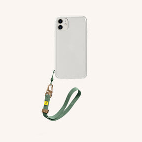 Phone Case with Wrist Strap in Clear + Sage