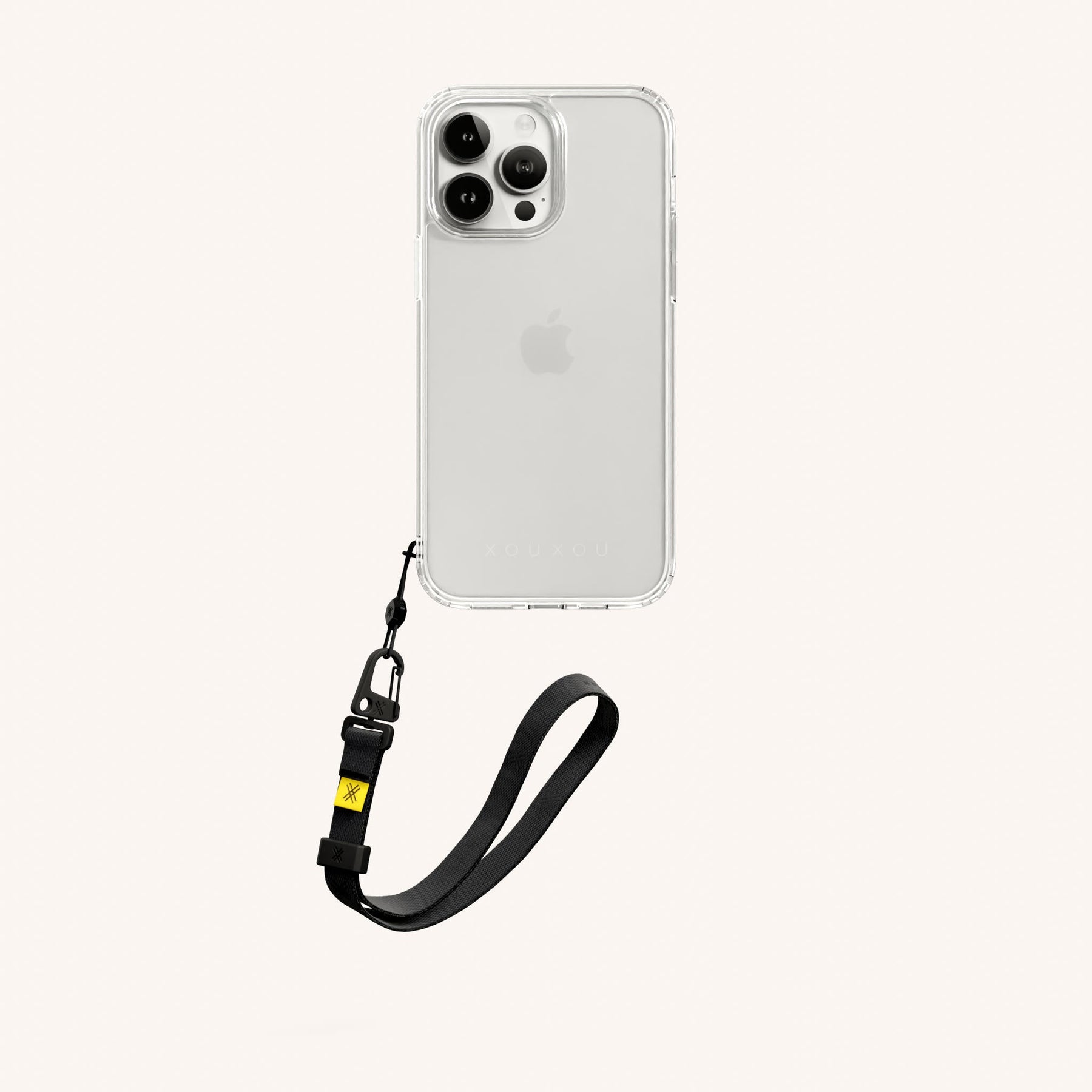 Phone Case with Wrist Strap in Clear + Black