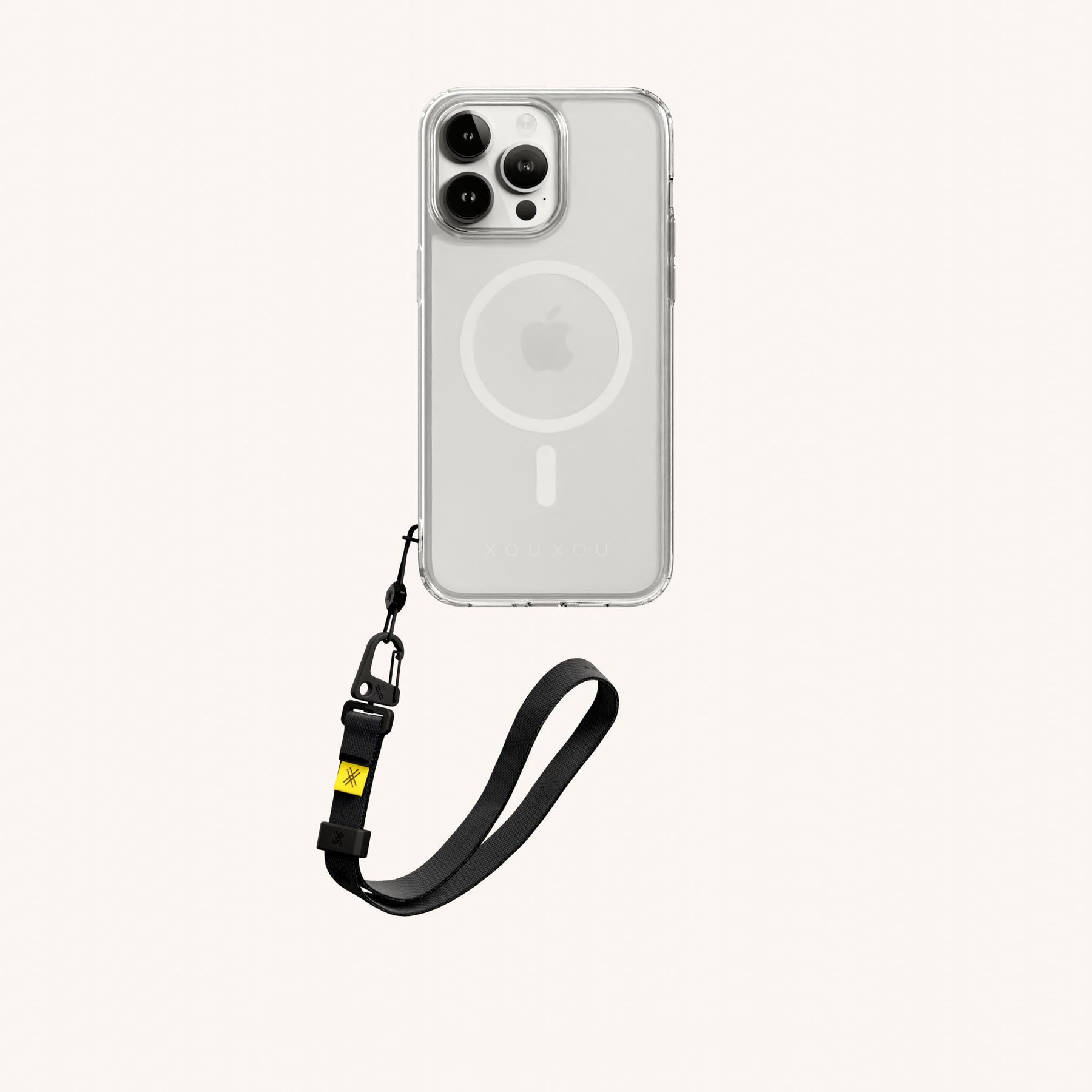 Phone Case with Wrist Strap in Clear + Black