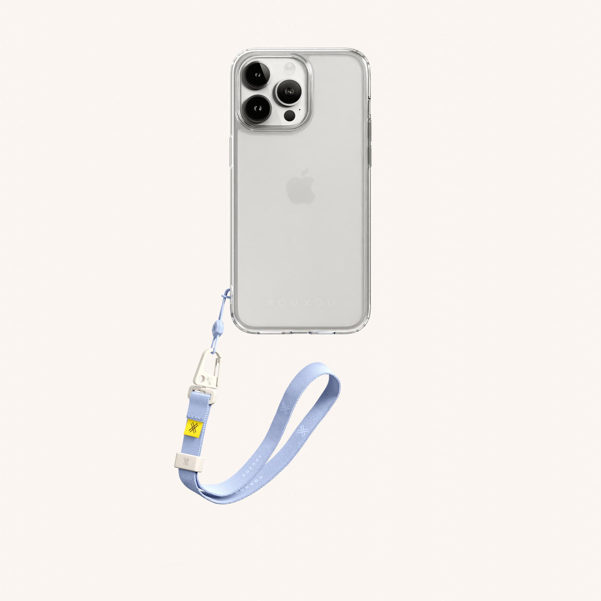Phone Case with Wrist Strap for iPhone 15 Pro Max without MagSafe in Clear + Baby Blue Total View | XOUXOU #phone model_iphone 15 pro max