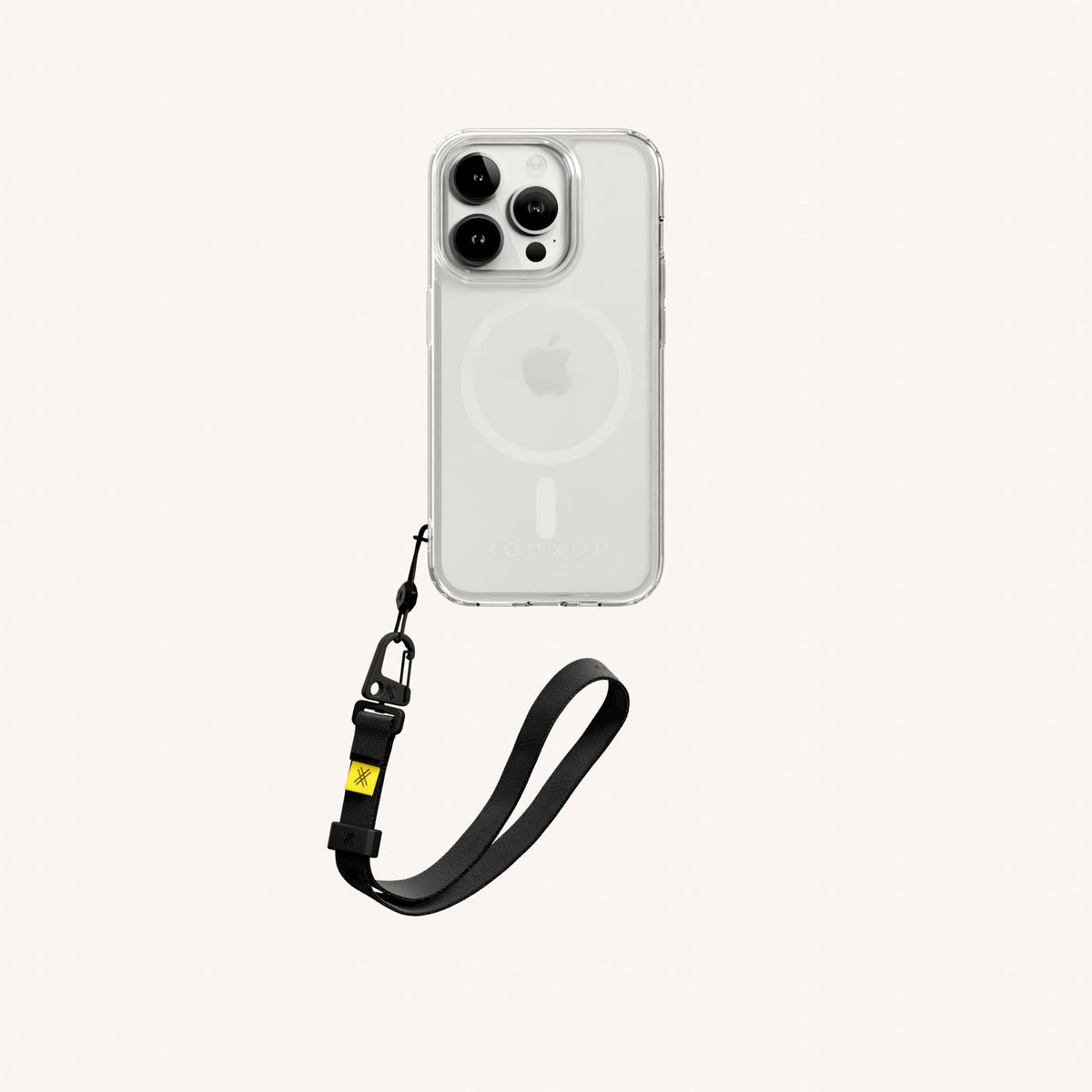 Phone Case with Wrist Strap for iPhone 15 Pro with MagSafe in Clear + Black Total View | XOUXOU #phone model_iphone 15 pro