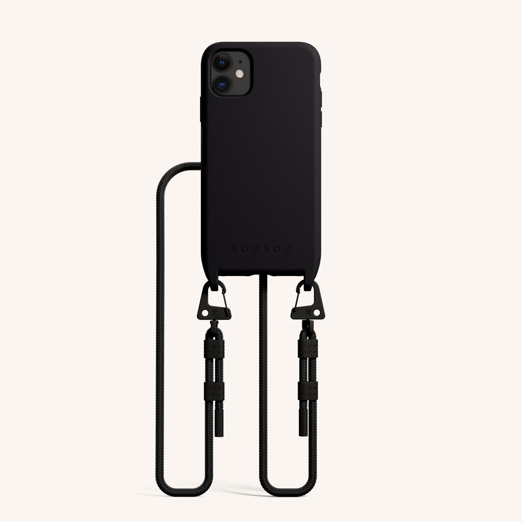 Phone Necklace with Carabiner Rope in Black