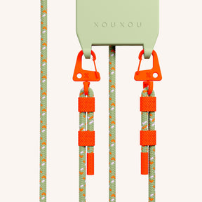 Phone Necklace with Carabiner Rope in Light Olive + Orange Camouflage