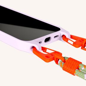 Phone Necklace with Carabiner Rope in Lilac + Orange Camouflage