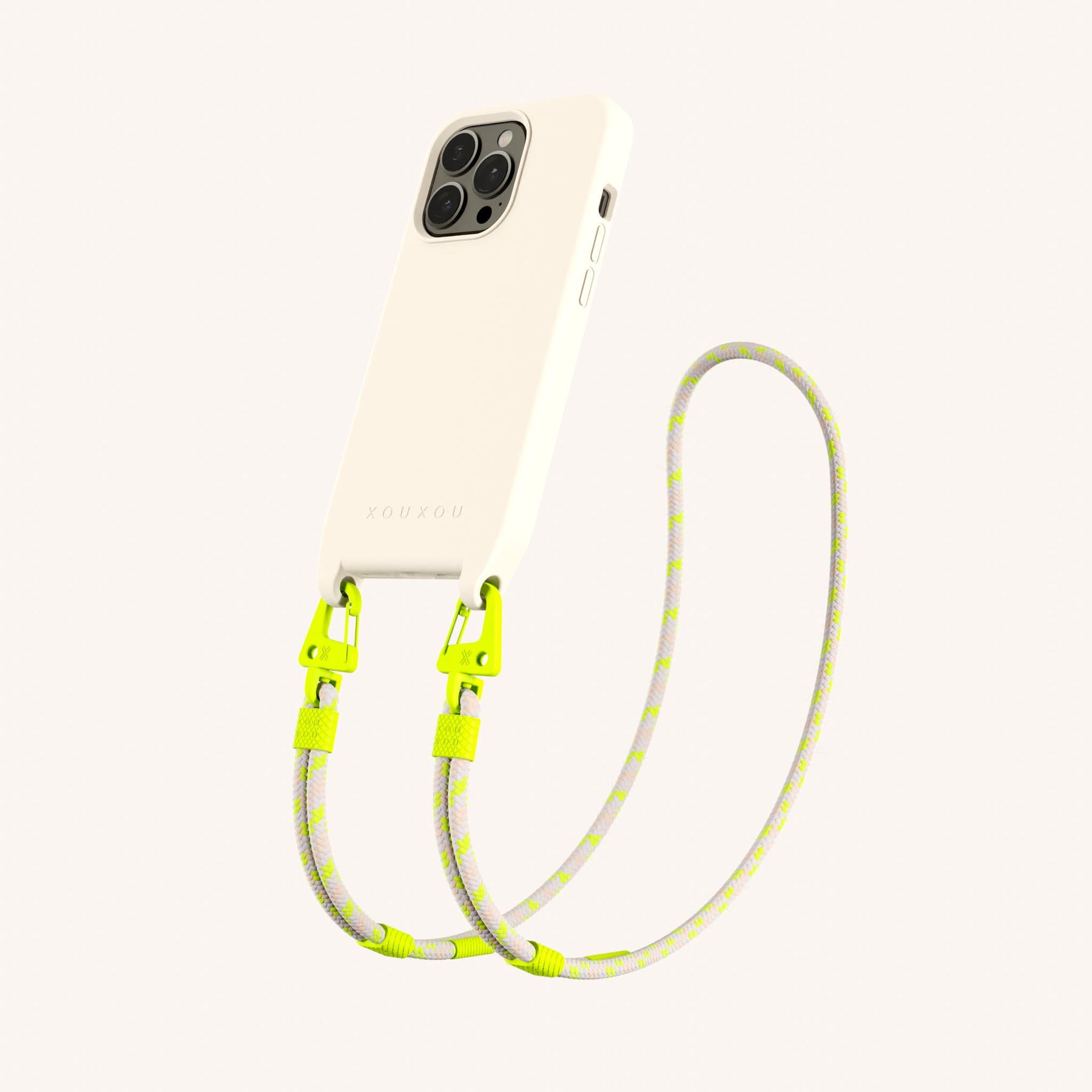 Phone Necklace with Carabiner Rope in Chalk + Neon Camouflage