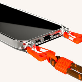 Phone Necklace with Carabiner Rope in Clear + Chestnut