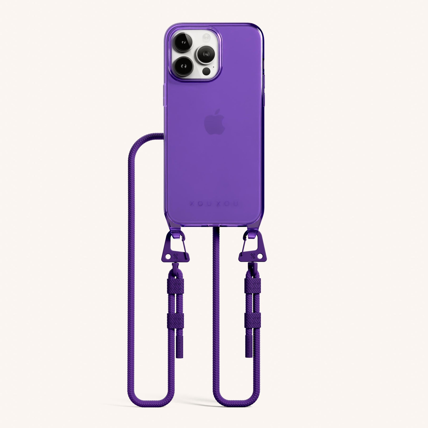 Phone Necklace with Carabiner Rope in Purple Clear