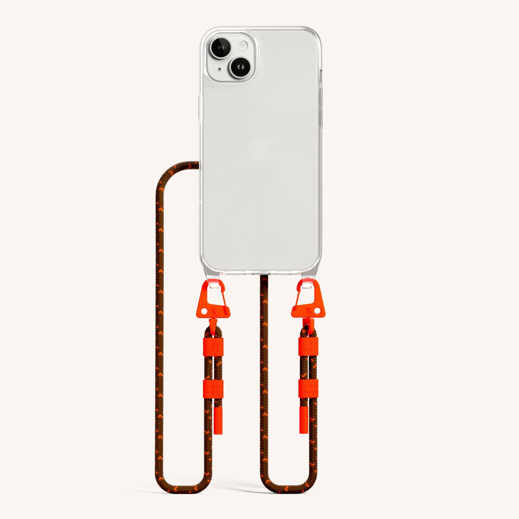 Phone Necklace with Carabiner Rope in Clear + Chestnut