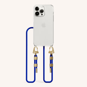 Phone Necklace with Carabiner Rope in Clear + Blue