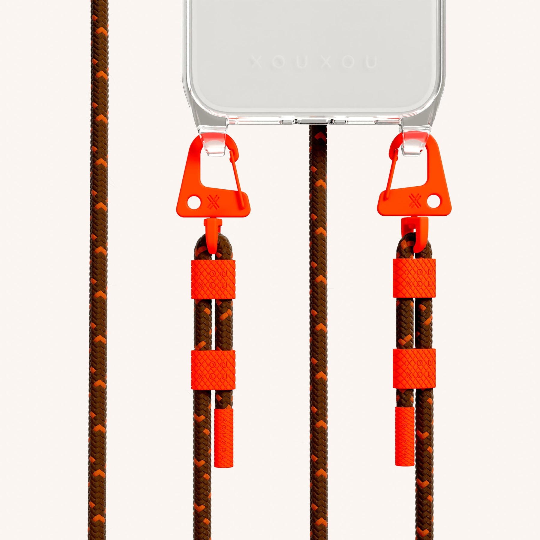 Phone Necklace with Carabiner Rope in Clear + Chestnut