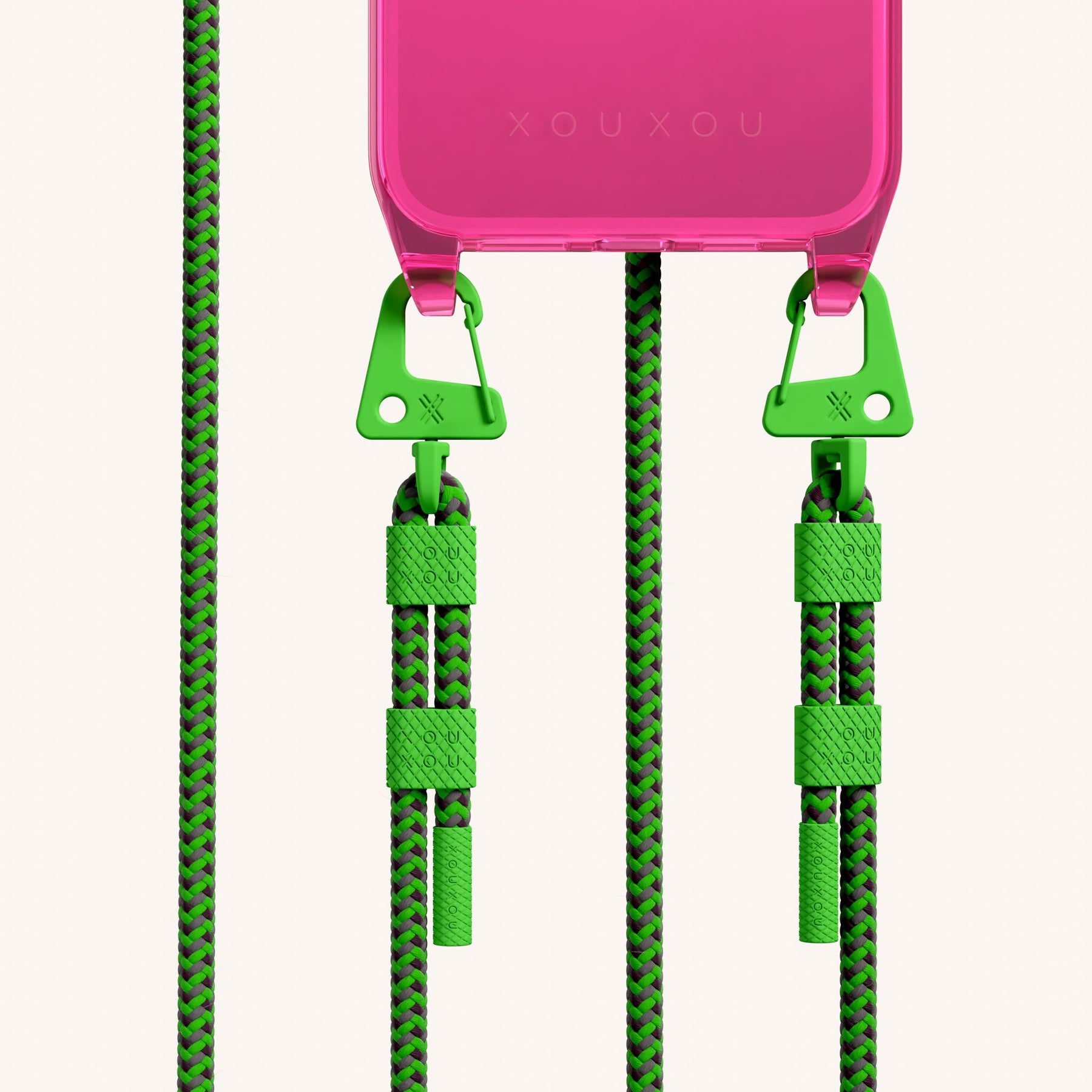 Phone Necklace with Carabiner Rope in Cyber Pink Clear + Acid