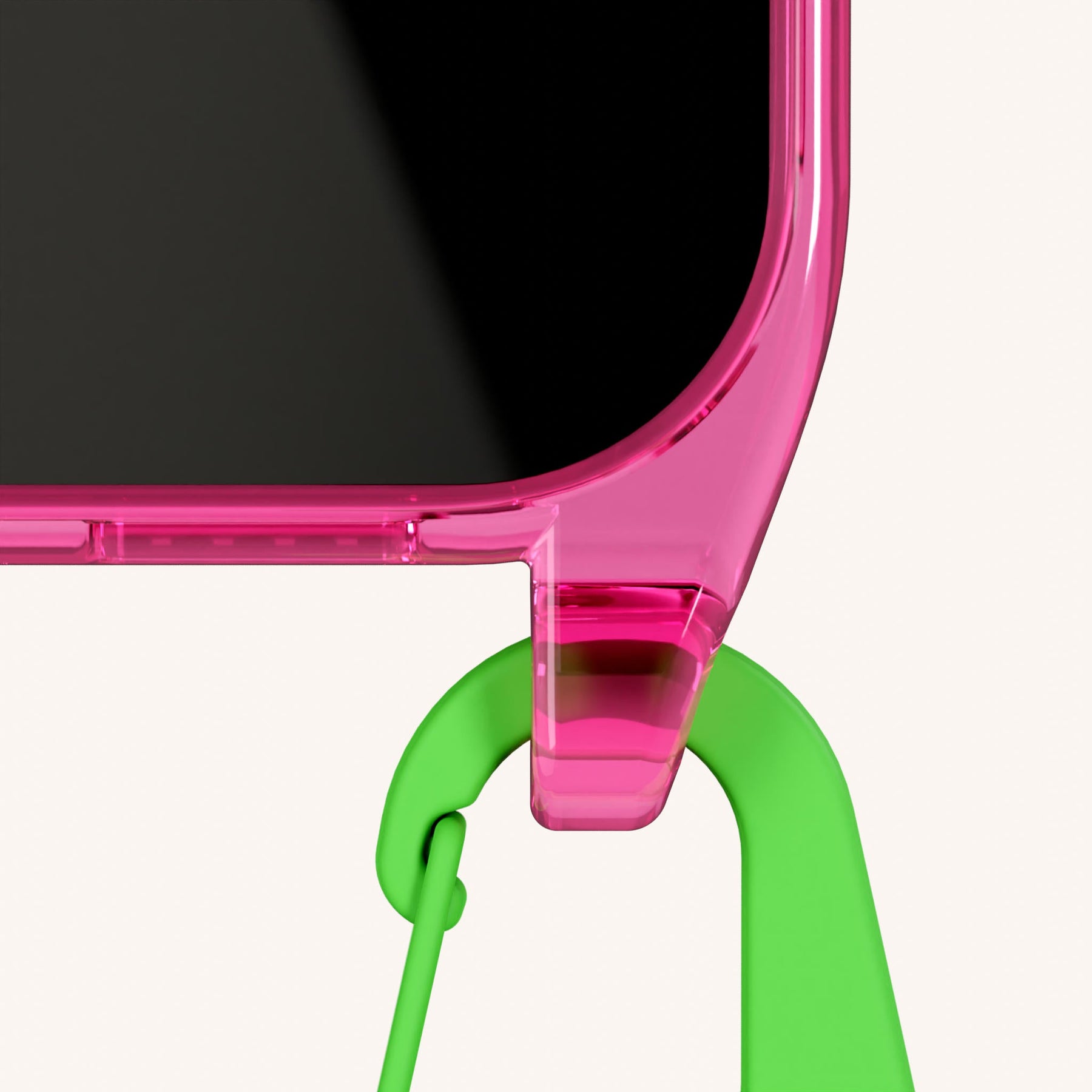 Phone Necklace with Carabiner Rope in Cyber Pink Clear + Acid