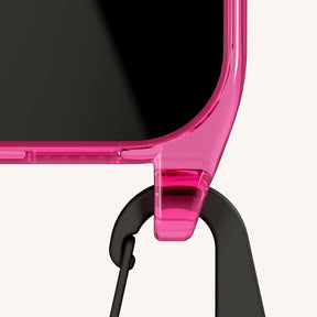 Phone Necklace with Carabiner Rope in Cyber Pink Clear + Black