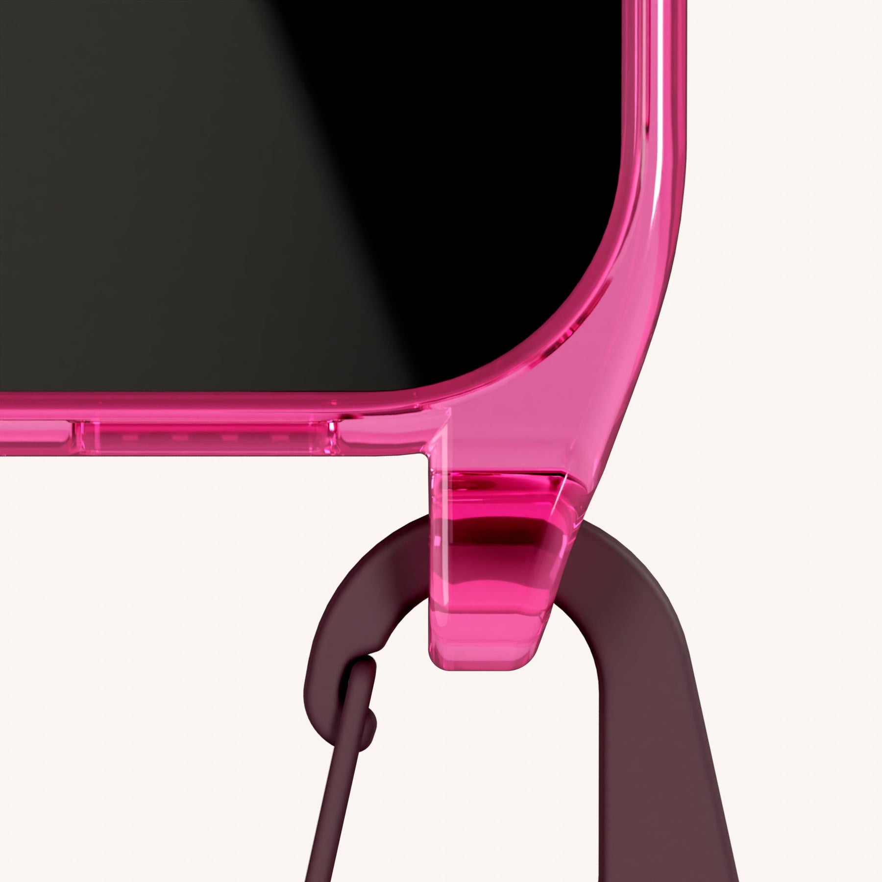 Phone Necklace with Carabiner Rope in Cyber Pink Clear + Burgundy