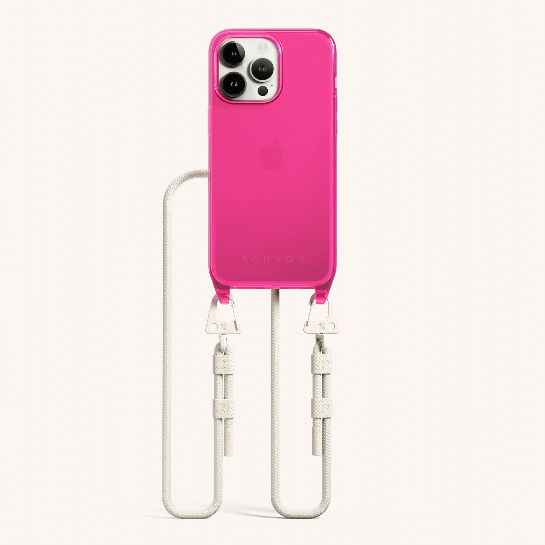 Phone Necklace with Carabiner Rope in Cyber Pink Clear + Chalk