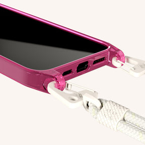 Phone Necklace with Carabiner Rope in Cyber Pink Clear + Chalk