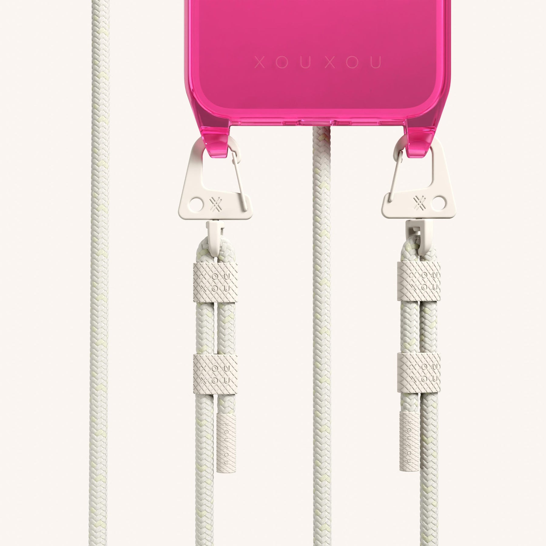 Phone Necklace with Carabiner Rope in Cyber Pink Clear + Chalk