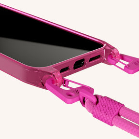 Phone Necklace with Carabiner Rope in Cyber Pink Clear + Power Pink