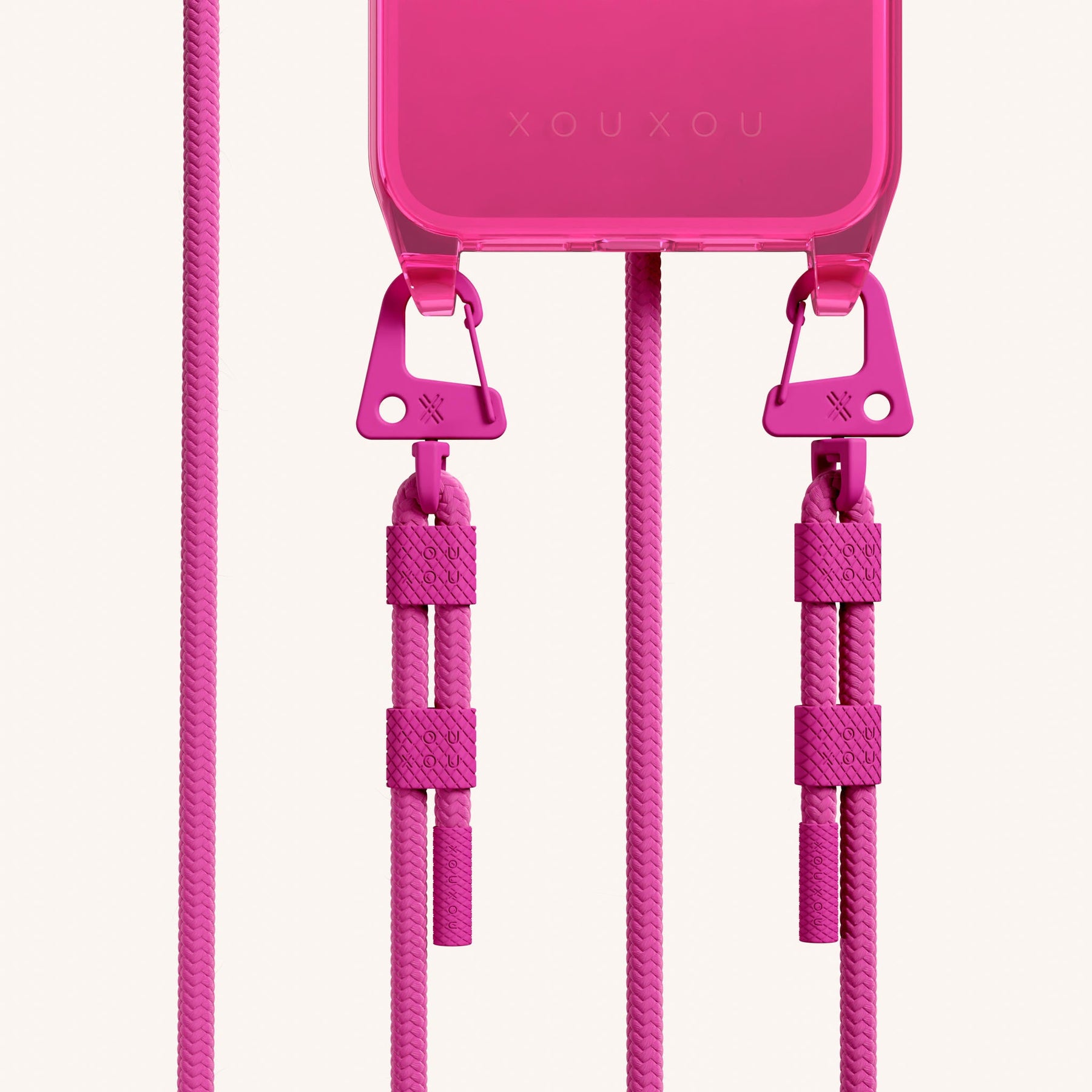 Phone Necklace with Carabiner Rope in Cyber Pink Clear + Power Pink