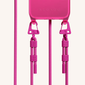 Phone Necklace with Carabiner Rope in Cyber Pink Clear + Power Pink