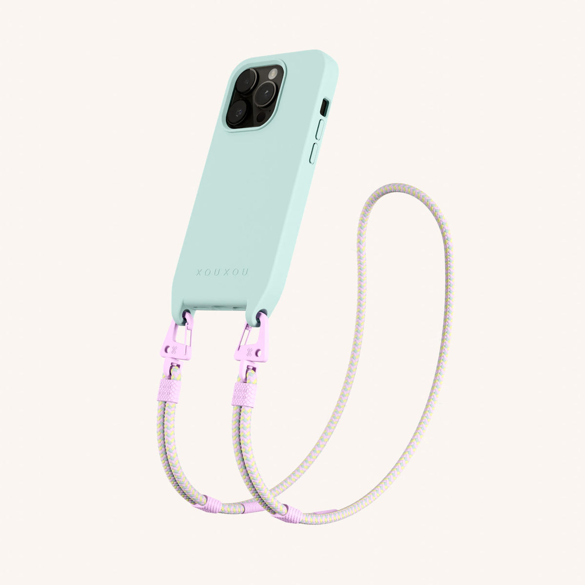 Phone Necklace with Carabiner Rope for iPhone 15 Pro with MagSafe in Azzurro + Dolce | XOUXOU #phone model_iphone 15 pro