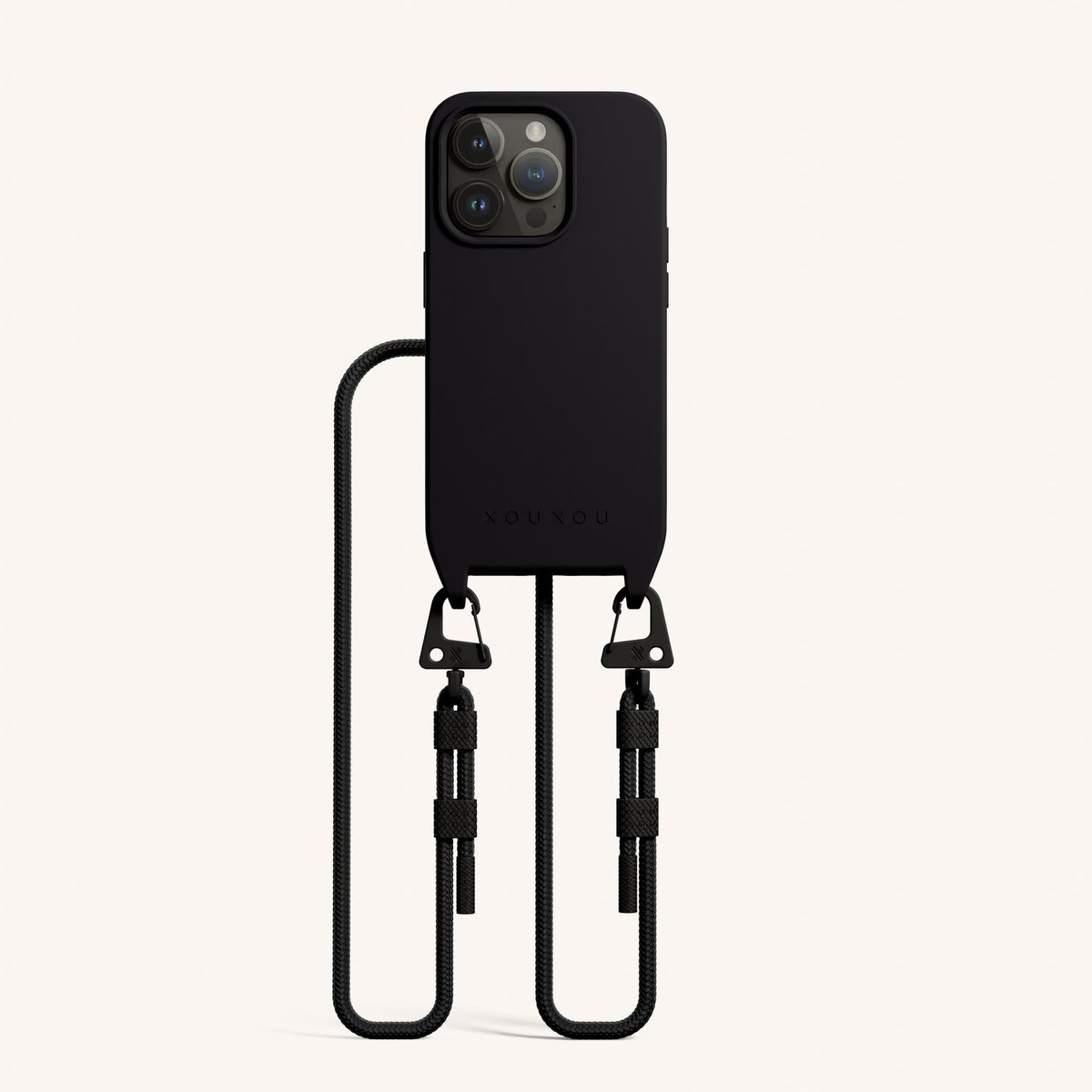 Phone Necklace with Carabiner Rope for iPhone 15 Pro with MagSafe in Black Total View | XOUXOU #phone model_iphone 15 pro