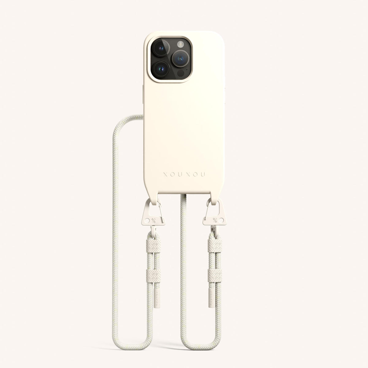 Phone Necklace with Carabiner Rope for iPhone 15 Pro with MagSafe in Chalk Total View | XOUXOU #phone model_iphone 15 pro