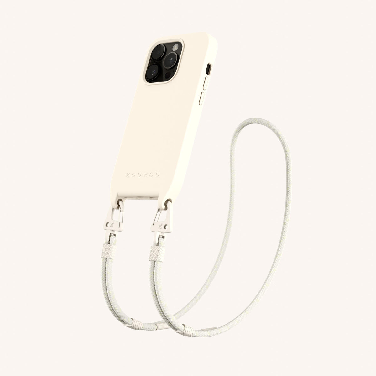 Phone Necklace with Carabiner Rope for iPhone 15 Pro with MagSafe in Chalk Perspective View | XOUXOU #phone model_iphone 15 pro