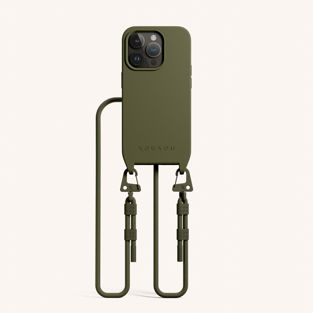 Phone Necklace with Carabiner Rope for iPhone 15 Pro with MagSafe in Moss Total View | XOUXOU #phone model_iphone 15 pro