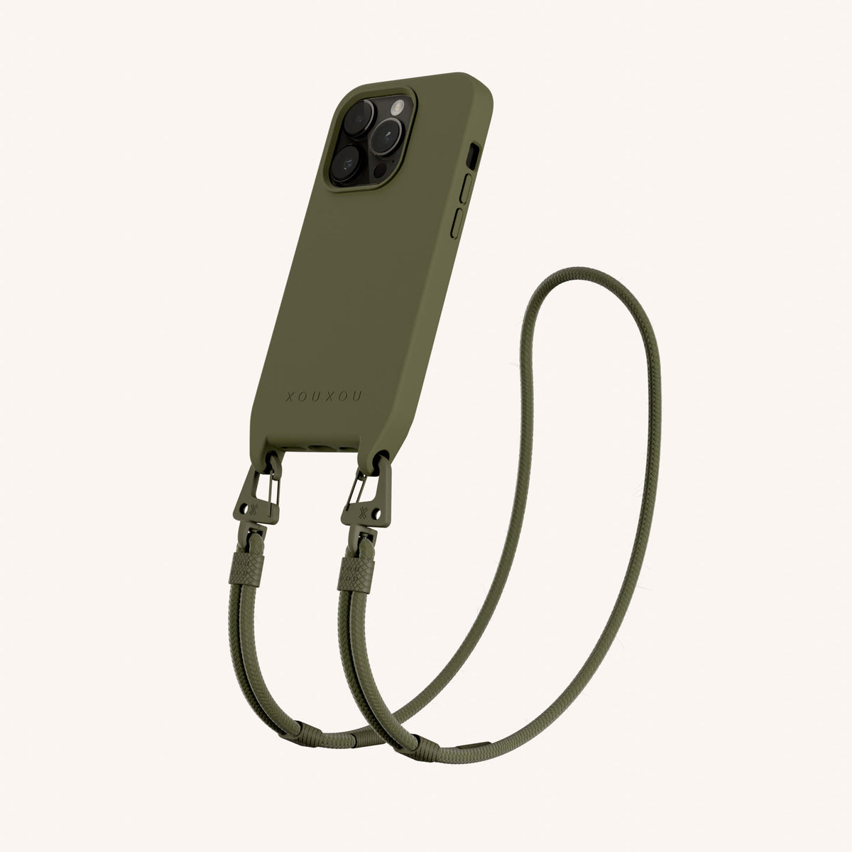 Phone Necklace with Carabiner Rope for iPhone 15 Pro with MagSafe in Moss Perspective View | XOUXOU #phone model_iphone 15 pro