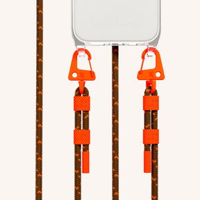 Phone Necklace with Carabiner Rope in Clear + Chestnut