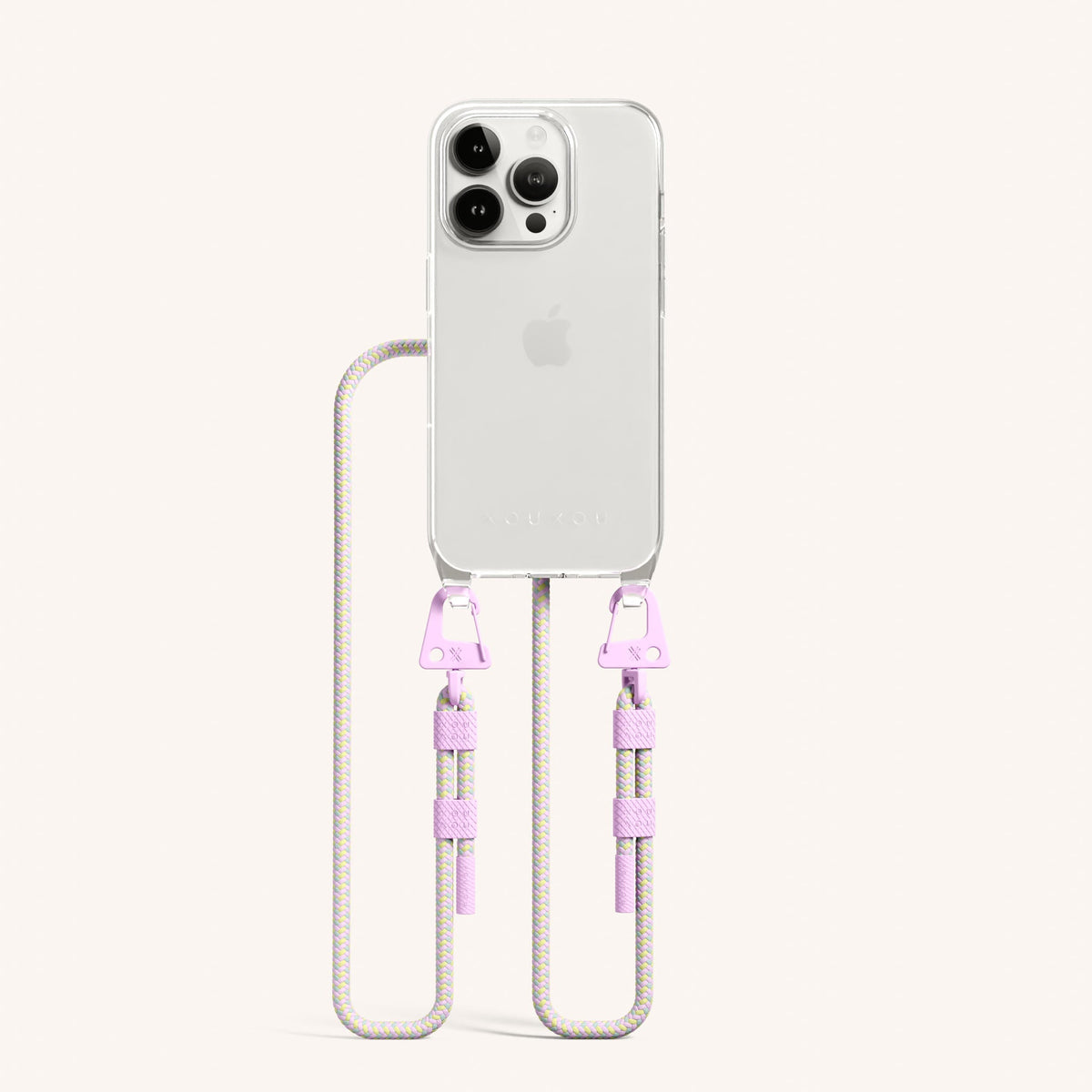 Phone Necklace with Carabiner Rope for iPhone 15 Pro without MagSafe in Clear + Dolce | XOUXOU #phone model_iphone 15 pro max