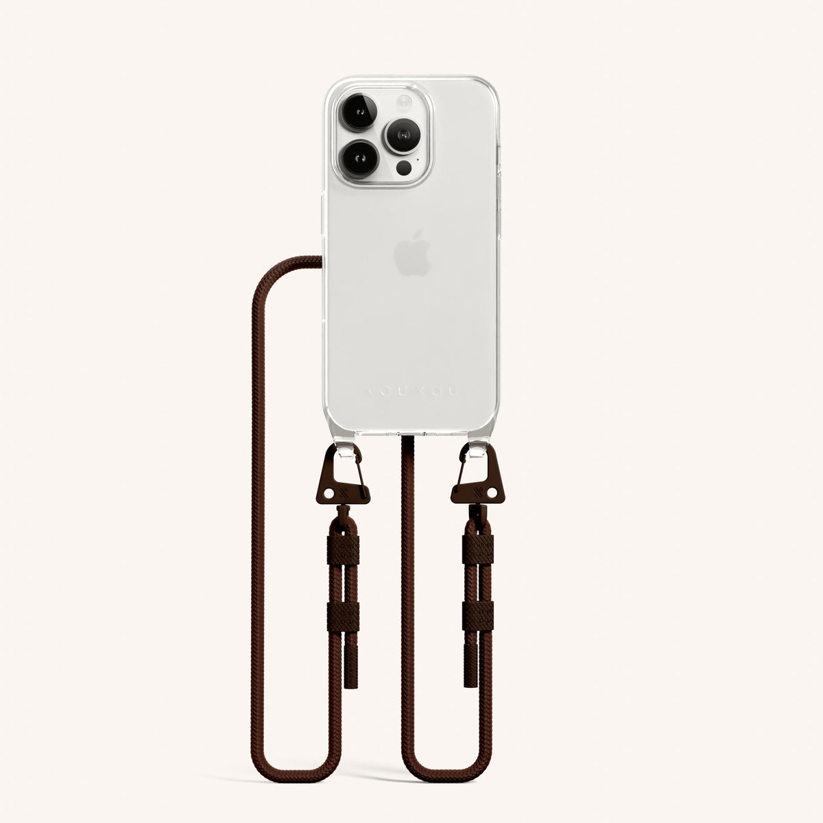 Clear Phone Necklace with Carabiner Rope for iPhone 15 Pro without MagSafe in Clear + Earth Total View | XOUXOU #phone model_iphone 15 pro