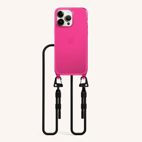 Phone Necklace with Carabiner Rope in Cyber Pink Clear + Black