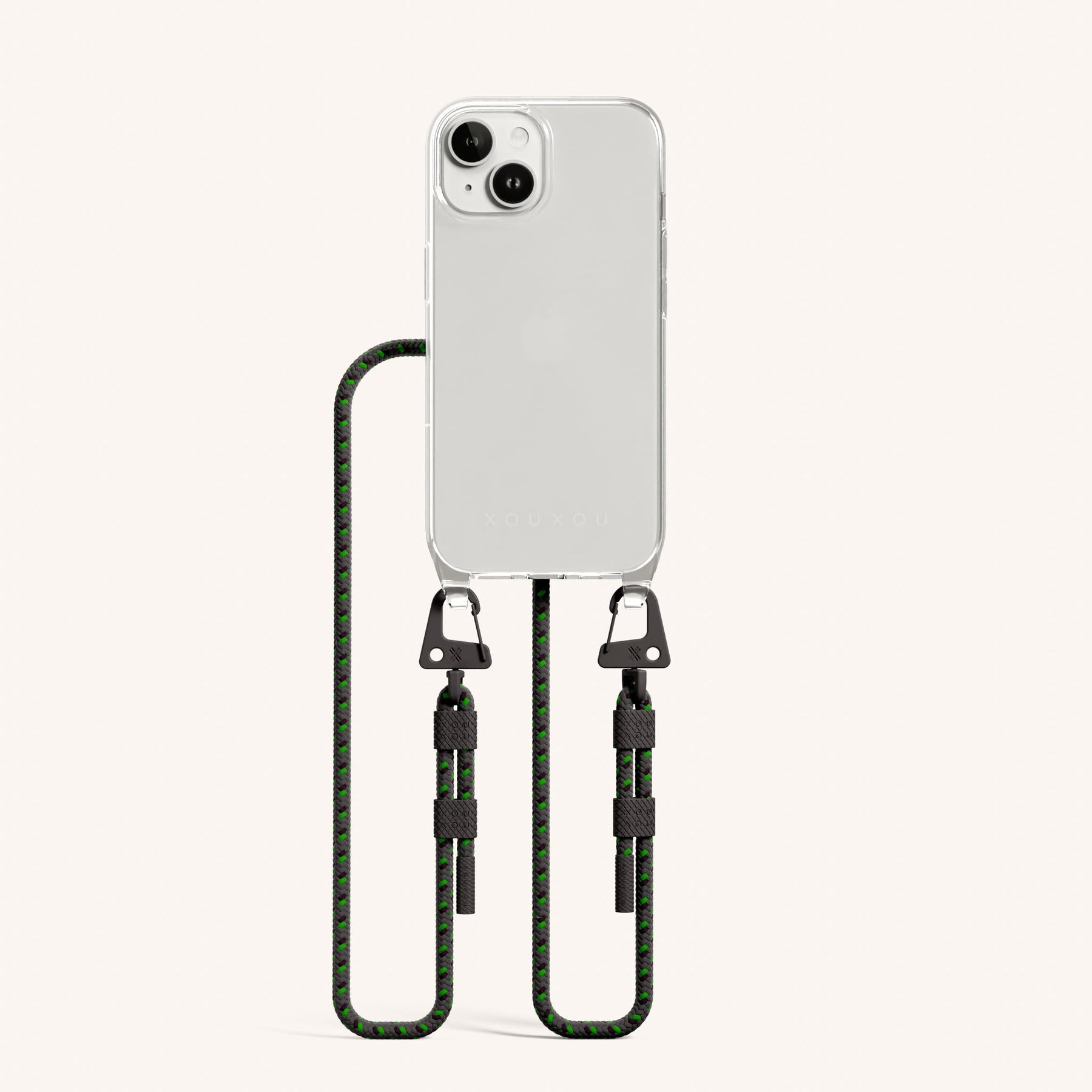 Phone Necklace with Carabiner Rope in Clear + Ash