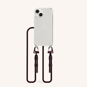 Phone Necklace with Carabiner Rope in Clear + Burgundy