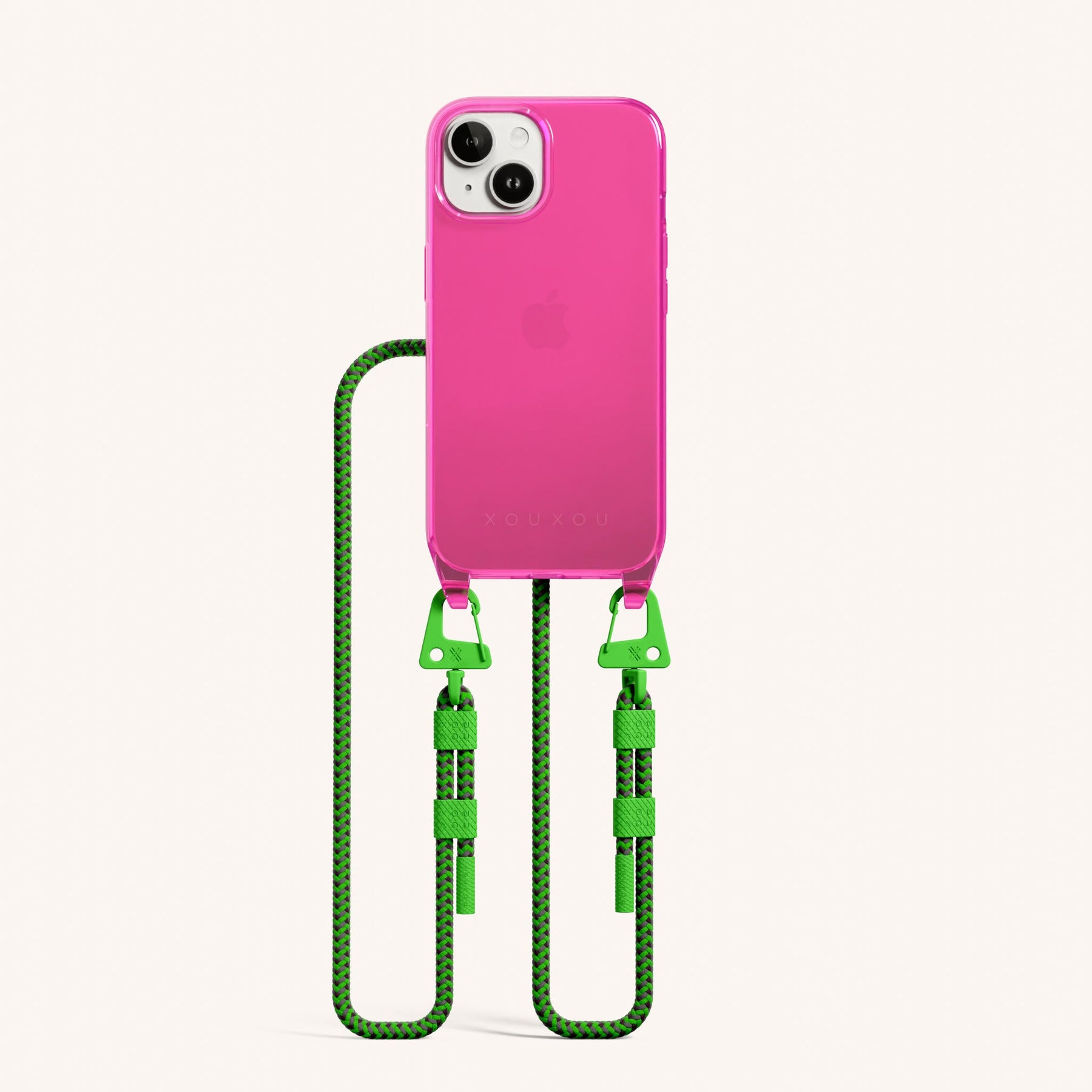 Phone Necklace with Carabiner Rope in Cyber Pink Clear + Acid