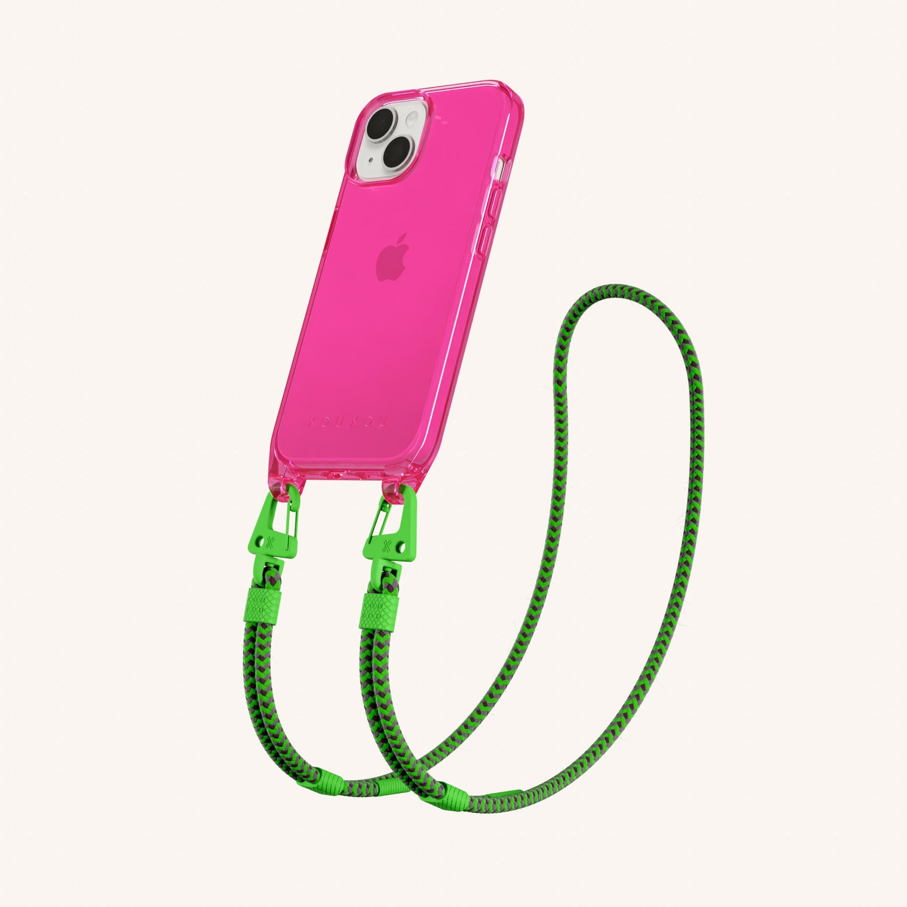 Phone Necklace with Carabiner Rope in Cyber Pink Clear + Acid