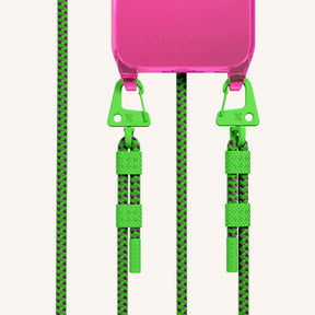 Phone Necklace with Carabiner Rope in Cyber Pink Clear + Acid
