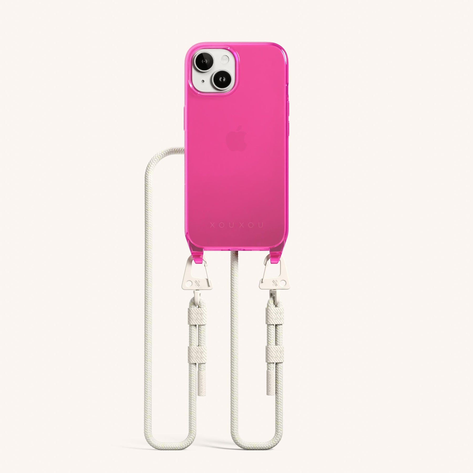 Phone Necklace with Carabiner Rope in Cyber Pink Clear + Chalk