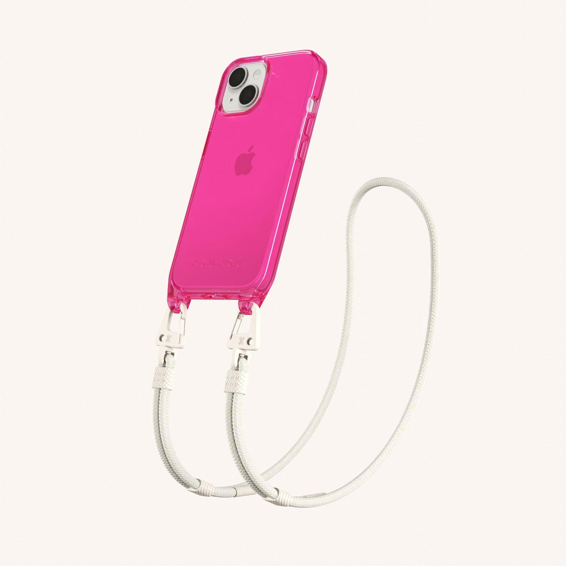Phone Necklace with Carabiner Rope in Cyber Pink Clear + Chalk