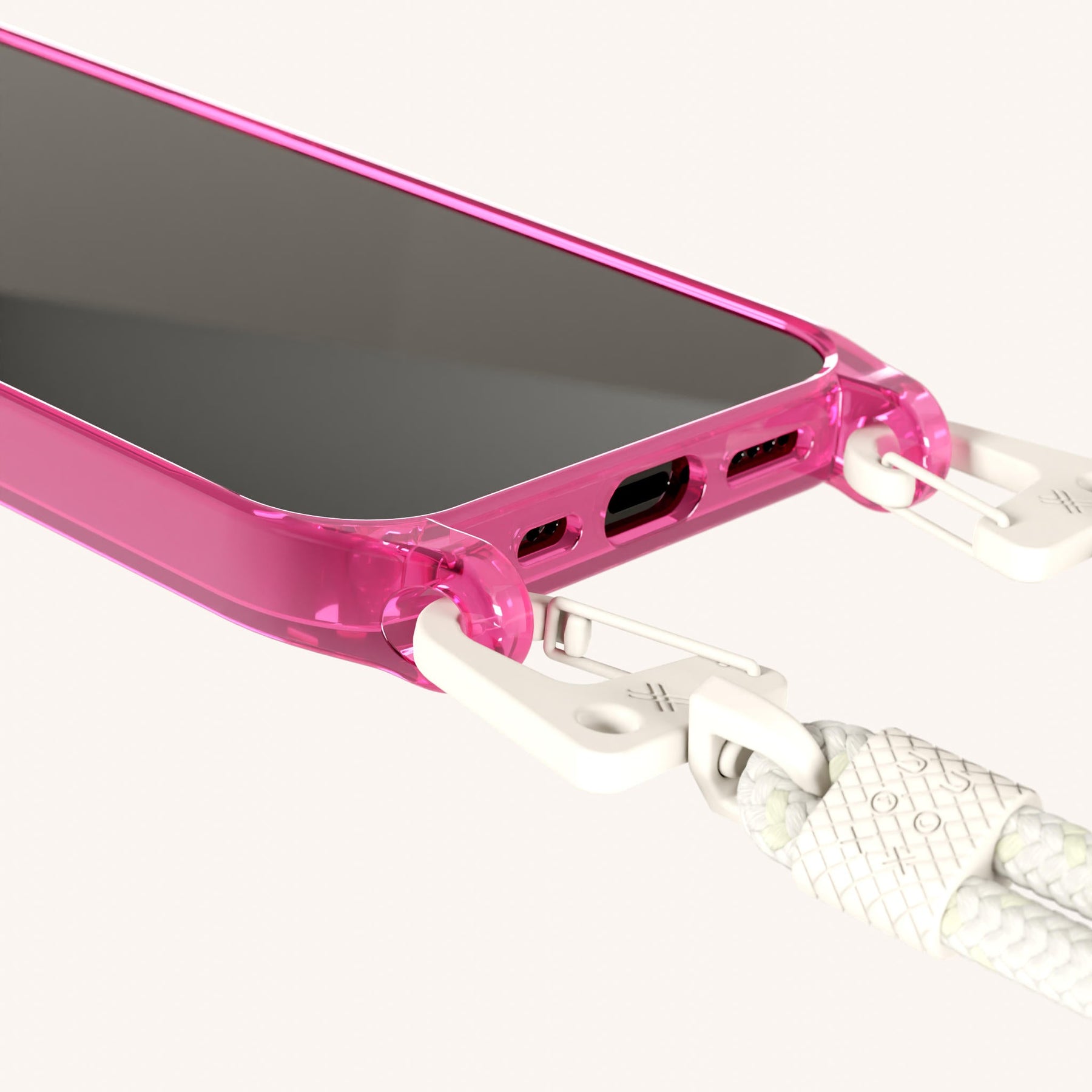 Phone Necklace with Carabiner Rope in Cyber Pink Clear + Chalk