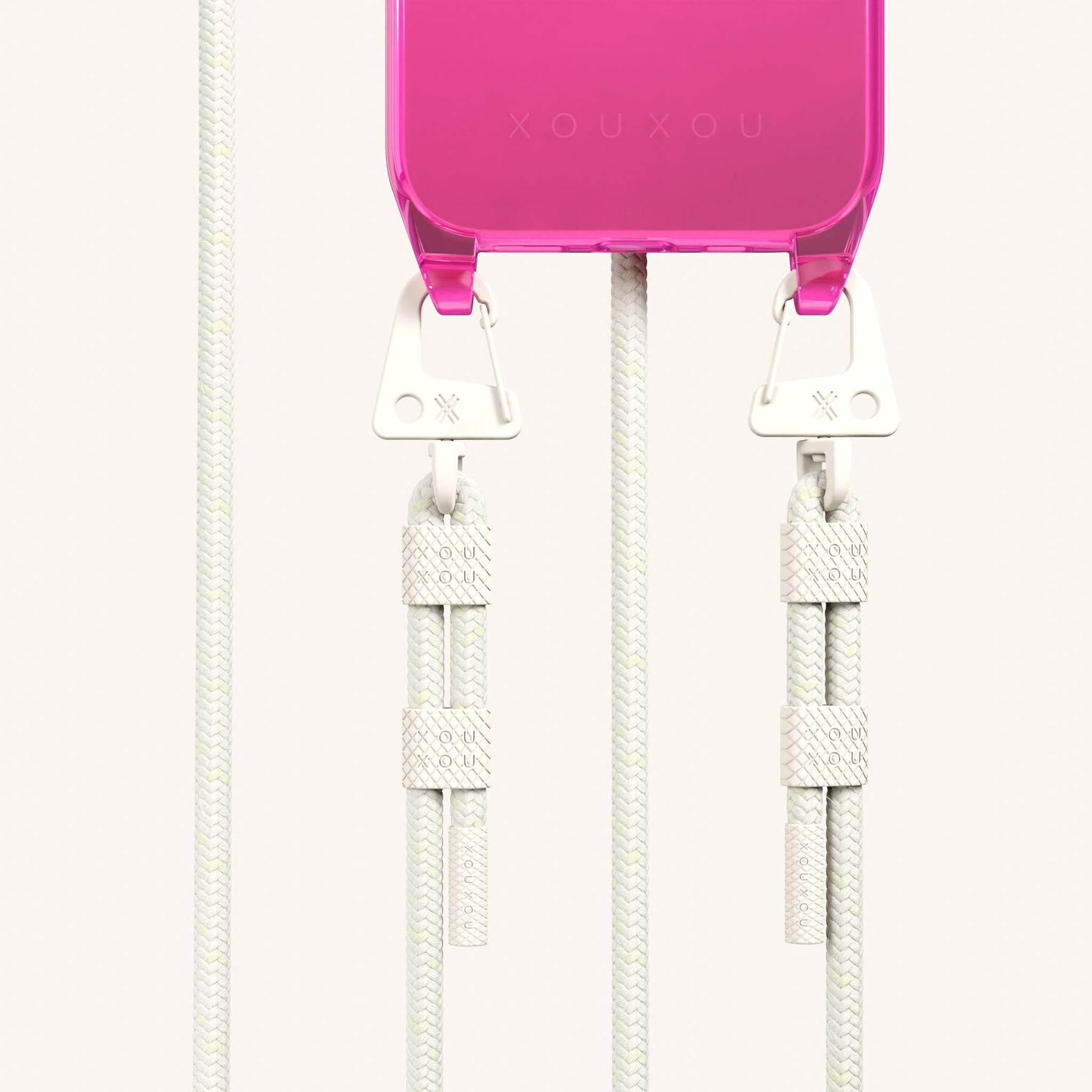 Phone Necklace with Carabiner Rope in Cyber Pink Clear + Chalk